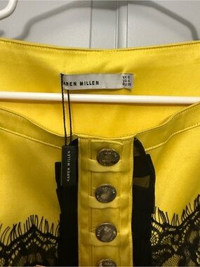 Karen Millen Yellow Satin Dress with Black Lace Trim